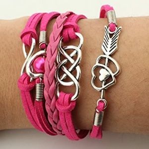 Vintage Leather Heart Braided Infinity Bracelet